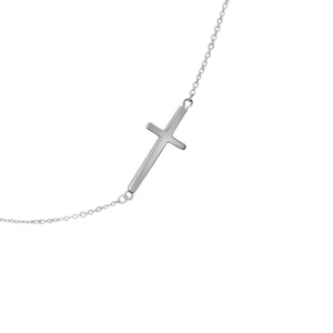 Sterling Silver Sideways Cross Necklace, 14k Yellow Gold or 14k White Gold Plated, Adjustable Length 16"- 18"