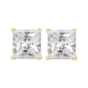 Gold Diamond Studs, 14k/18k Yellow Gold Earrings, 1.00 - 4.00 Ct. Princess Cut Created Diamond, Solid Yellow Gold Earrings, Screw Back Earrings