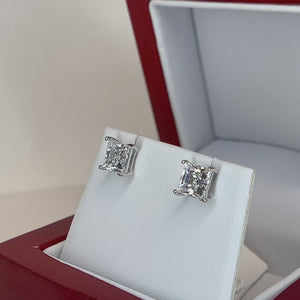 Gold Diamond Studs, 14k/18k White Gold Earrings, 1.00 - 4.00 Ct. Princess Cut Created Diamond, Solid White Gold Earrings, Screw Back Earrings