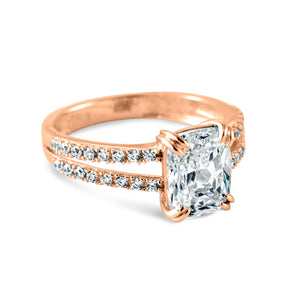 Double Shanks Halo 1.8 Ct Diamond Ring, Emerald Cut Created Diamond Ring, Wedding Band, 14k Solid Gold Pave Accent Ring