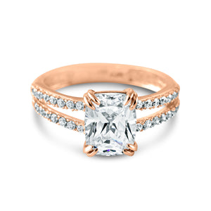 Double Shanks Halo 1.8 Ct Diamond Ring, Emerald Cut Created Diamond Ring, Wedding Band, 14k Solid Gold Pave Accent Ring