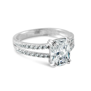 Double Shanks Halo 1.8 Ct Diamond Ring, Emerald Cut Created Diamond Ring, Wedding Band, 14k Solid Gold Pave Accent Ring