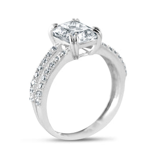 Double Shanks Halo 1.8 Ct Diamond Ring, Emerald Cut Created Diamond Ring, Wedding Band, 14k Solid Gold Pave Accent Ring