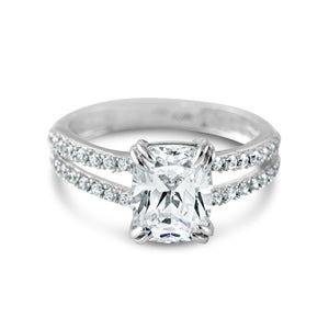 Double Shanks Halo 1.8 Ct Diamond Ring, Emerald Cut Created Diamond Ring, Wedding Band, 14k Solid Gold Pave Accent Ring