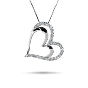 Open Heart Necklace, 0.4 Ct Heart Pendant, Heart Diamond Necklace w/ 18" Chain, Solid 14K White Gold, Gift for Wife, Girlfriend Gift