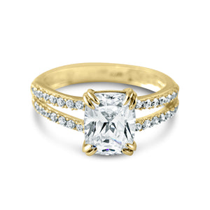 Double Shanks Halo 1.8 Ct Diamond Ring, Emerald Cut Created Diamond Ring, Wedding Band, 14k Solid Gold Pave Accent Ring