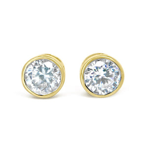 Round Bezel Stud Diamond Earrings, 1.0-4.0 Ct, Solid 18k Yellow Gold Screw Back Studs, Created Diamond Studs Bezel Set