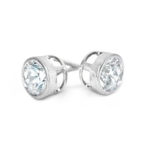 Round Bezel Stud Diamond Earrings, 1.0-4.0 Ct, Solid 18k White Gold Screw Back Studs, Created Diamond Studs Bezel Set