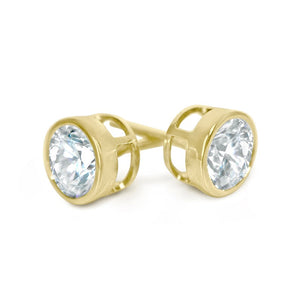 Round Bezel Stud Diamond Earrings, 1.0-4.0 Ct, Solid 14k Yellow Gold Screw Back Studs, Created Diamond Studs Bezel Set