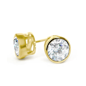 Round Bezel Stud Diamond Earrings, 1.0-4.0 Ct, Solid 18k Yellow Gold Screw Back Studs, Created Diamond Studs Bezel Set