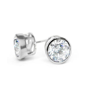 Round Bezel Stud Diamond Earrings, 1.0-4.0 Ct, Solid 14k White Gold Screw Back Studs, Created Diamond Studs Bezel Set