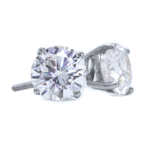 2 Ct Round Cut Brilliant CZ Studs 14k White Gold Plated Sterling Silver Push Back Earrings