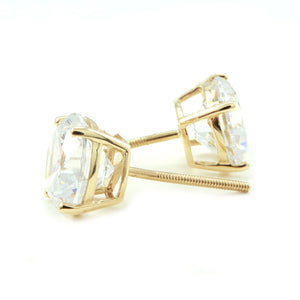 Gold Diamond Studs, 1 Ct Round Created Diamond Earrings, Real Solid Gold Studs, 14K 18K Yellow Gold, Screw Back Earrings