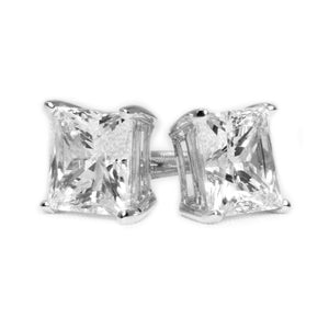 Princess Cut Studs, 3 Ct Princess Created Diamond Earrings, Real Solid Gold Studs, 14K 18K White Gold, Basket, Screw Back Earrings