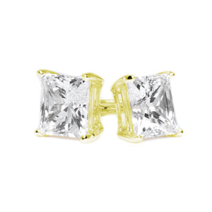 Princess Cut Studs, 1.75 Ct Princess Created Diamond, Real Solid Gold Earrings, 14K 18K Yellow Gold, Basket, Screw Back Earrings