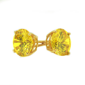 Gold Diamond Studs, 3 Ct Round Created Yellow Canary Diamond Earrings, Solid Gold Earrings, Real 14K 18K Yellow Gold, Screw Back Earrings