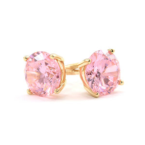 Gold Diamond Studs, 2 Ct Round Created Pink Diamond Earrings Real Solid Gold 14K 18K Yellow Gold Basket, Screw Back Earrings
