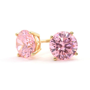 Small Diamond Studs, 1 Ct Round Created Pink Diamond Earrings, Real Solid Gold Earrings, 14K 18K Yellow Gold, Basket, Screw Back Earrings