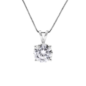 Diamond Necklace, Diamond Pendant, 3 Ct Round Created Diamond, Real Solid 14K White Gold Solitaire Pendant w/ 18" Necklace