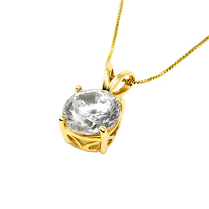 Diamond Necklace, Diamond Pendant, 3 Ct Round Created Diamond, Real Solid 14K Yellow Gold Solitaire Pendant w/ 18" Necklace