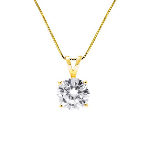 Diamond Necklace, Diamond Pendant, 1 Ct Round Created Diamond, Real Solid 14K Yellow Gold Solitaire Pendant w/ 18" Necklace