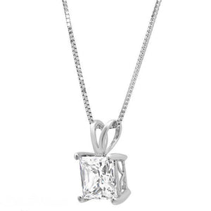 Diamond Necklace, Diamond Pendant, 1 Ct Princess Cut, Designer Style, Created Diamond, Real Solid 14K White Gold 18" Necklace