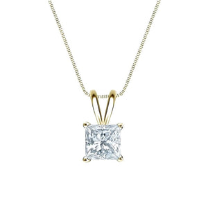 Diamond Necklace, Diamond Pendant, 1 Ct Princess Cut, Designer Style, Created Diamond, Real Solid 14K Yellow Gold 18" Necklace