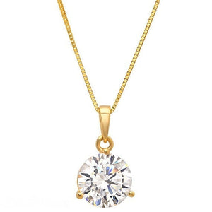 Diamond Necklace, Diamond Pendant, 2 Ct Round Cut, Martini Style, Created Diamond, Real Solid 14K Yellow Gold 18" Necklace