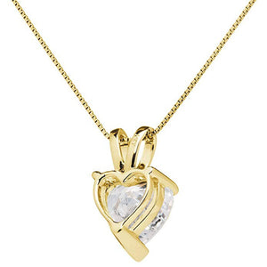 Heart Diamond Necklace, Diamond Pendant, 0.5 - 1 Ct Created Diamond, Heart Pendant, Real Solid 14K Yellow Gold 18" Necklace