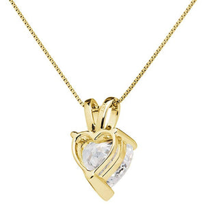 Solitaire Necklace, Heart Pendant, 2 Ct Heart Cut Real Solid 14K Yellow Gold Solitaire Pendant w/ [no chain]