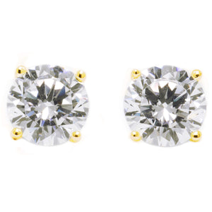 Gold Diamond Studs, 1.75 Ct Round Created Diamond Earrings, Real Solid Gold Studs, 14K 18K Yellow Gold, Screw Back Earrings