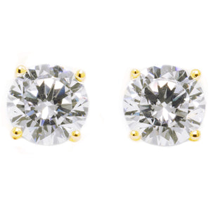 Gold Diamond Studs, 2 Ct Round Created Diamond Earrings, Real Solid Gold Studs, 14K 18K Yellow Gold, Screw Back Earrings