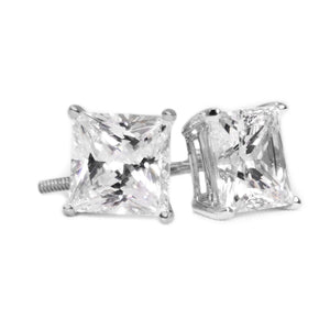 Princess Cut Studs, 4 Ct Princess Created Diamond Earrings, Real Solid Gold Studs, 14K 18K White Gold, Basket, Screw Back Earrings