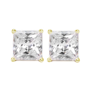 Princess Cut Studs, Gold Diamond Studs, 2 Ct Princess Created Diamond Earrings, Real Solid 14K 18K Yellow Gold, Basket, Screw Back Earrings