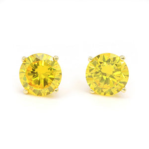 Gold Diamond Studs, 1 Ct Round Created Yellow Canary Diamond Earrings, Solid Gold Earrings, Real 14K 18K Yellow Gold, Screw Back Earrings