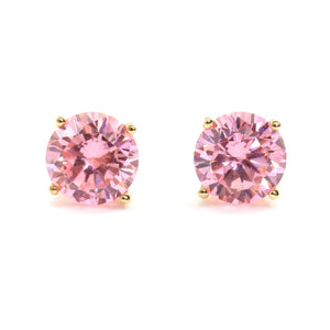 Gold Diamond Studs, 4 Ct Round Created Pink Diamond Earrings, Solid Gold Earrings, Real 14K 18K Yellow Gold, Basket, Screw Back Earrings