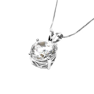 Diamond Necklace, Diamond Pendant, 3 Ct Round Created Diamond, Real Solid 14K White Gold Solitaire Pendant w/ 18" Necklace