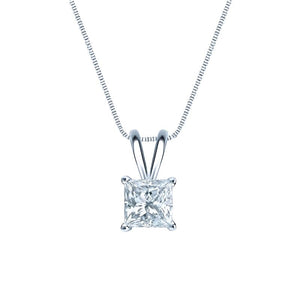 Diamond Necklace, Diamond Pendant, 1 Ct Princess Cut, Designer Style, Created Diamond, Real Solid 14K White Gold 18" Necklace