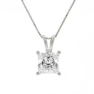 Diamond Necklace, Diamond Pendant, 2 Ct Princess Cut, Designer Style, Created Diamond, Real Solid 14K White Gold 18" Necklace