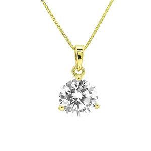 Diamond Necklace, Diamond Pendant, 1 Ct Round Cut, Martini Style, Created Diamond, Real Solid 14K Yellow Gold 18" Necklace