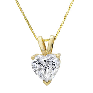 Heart Diamond Necklace, Diamond Pendant, 0.5 - 1 Ct Created Diamond, Heart Pendant, Real Solid 14K Yellow Gold 18" Necklace