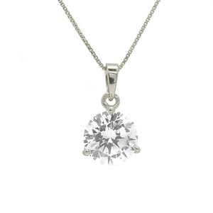 Diamond Necklace, Diamond Pendant, 2 Ct Round Cut, Martini Style, Created Diamond, Real Solid 14K White Gold 18" Necklace