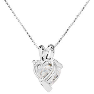 Solitaire Necklace, Heart Pendant, 1 Ct Heart Cut Real Solid 14K White Gold Solitaire Pendant w/ 18" Necklace