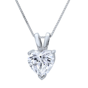 Solitaire Necklace, Heart Pendant, 1 Ct Heart Cut Real Solid 14K White Gold Solitaire Pendant w/ 18" Necklace