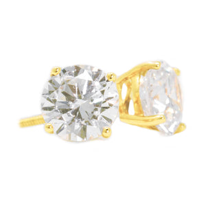 Gold Diamond Studs, 3 Ct Round Created Diamond Earrings, Real Solid Gold Studs, 14K 18K Yellow Gold, Screw Back Earrings