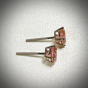 Gold Diamond Studs, 4 Ct Round Created Pink Diamond Earrings, Solid Gold Earrings, Real 14K 18K White Gold, Basket, Screw Back Earrings