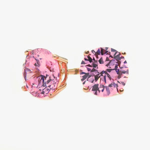 Gold Diamond Studs, 3 Ct Round Created Pink Diamond Earrings, Solid Gold Earrings, Real 14K Rose Gold, Basket, Screw Back Earrings