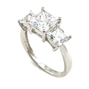 3-Stone Princess Cut Ring, 3 Ct Created Diamond, Engagement Ring, 3 Stones, Real Solid 14K White Gold, Gift For Her