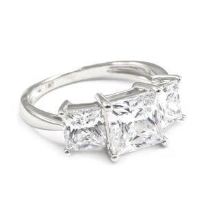 3-Stone Princess Cut Ring, 3 Ct Created Diamond, Engagement Ring, 3 Stones, Real Solid 14K White Gold, Gift For Her