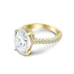 Oval Radiant Moissanite, Engagement Ring, 4.0ct Oval Moissanite Ring, .92ct Diamonds Hidden Halo Ring, 14k Yellow Gold